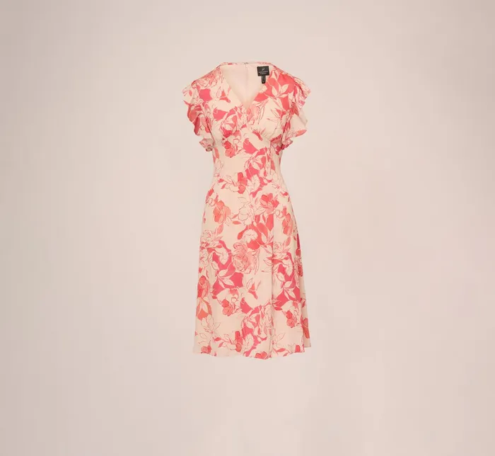 Adrianna Papell Floral Printed Midi Dress With Flutter Sleeves In Coral Ecru CoralEcru Women Floral Dresses Adrianna Papell Floral Printed Midi Dress With Flutter Sleeves In Coral Ecru CoralEcru Women Floral Dresses
