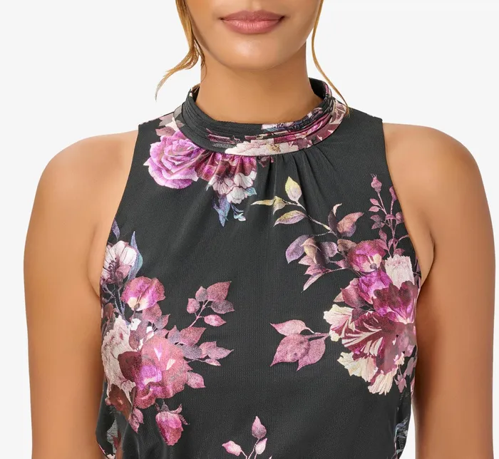 Adrianna Papell Foiled FloralPrint Mesh Long Halter Blouson Gown In Black Multi Black Multi Women Floral Dresses Adrianna Papell Foiled FloralPrint Mesh Long Halter Blouson Gown In Black Multi Black Multi Women Floral Dresses