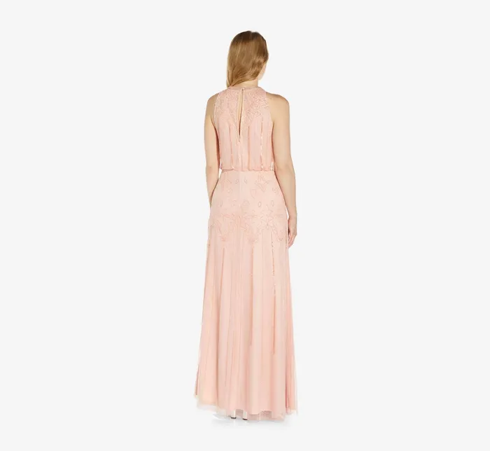 Adrianna Papell Halter HandBeaded Blouson Gown With Keyhole Back In Black Black Women Long Dresses Adrianna Papell Halter HandBeaded Blouson Gown With Keyhole Back In Black Black Women Long Dresses