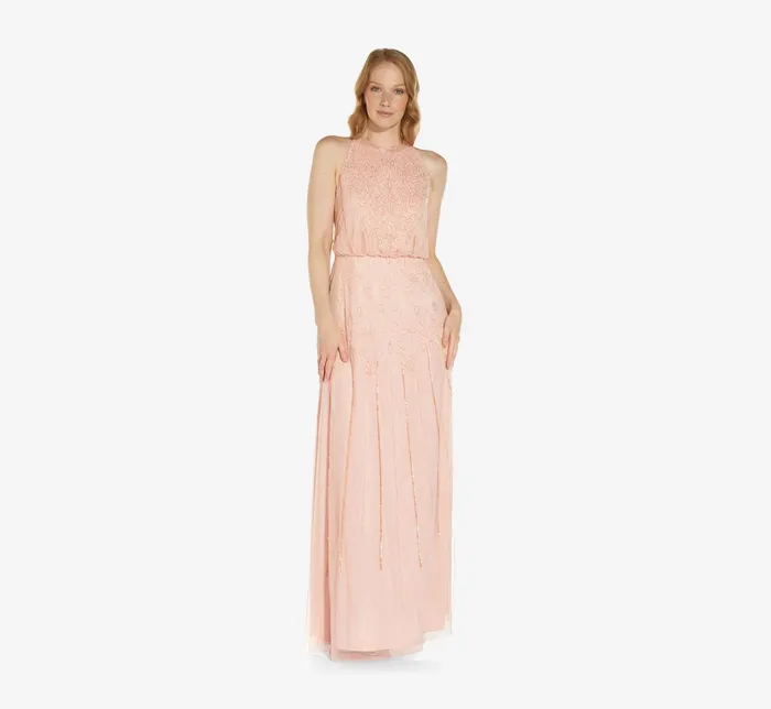 Adrianna Papell Halter HandBeaded Blouson Gown With Keyhole Back In Black Black Women Long Dresses Adrianna Papell Halter HandBeaded Blouson Gown With Keyhole Back In Black Black Women Long Dresses