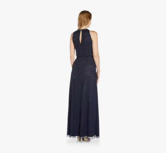 Adrianna Papell Halter HandBeaded Blouson Gown With Keyhole Back In Black Black Women Long Dresses Adrianna Papell Halter HandBeaded Blouson Gown With Keyhole Back In Black Black Women Long Dresses