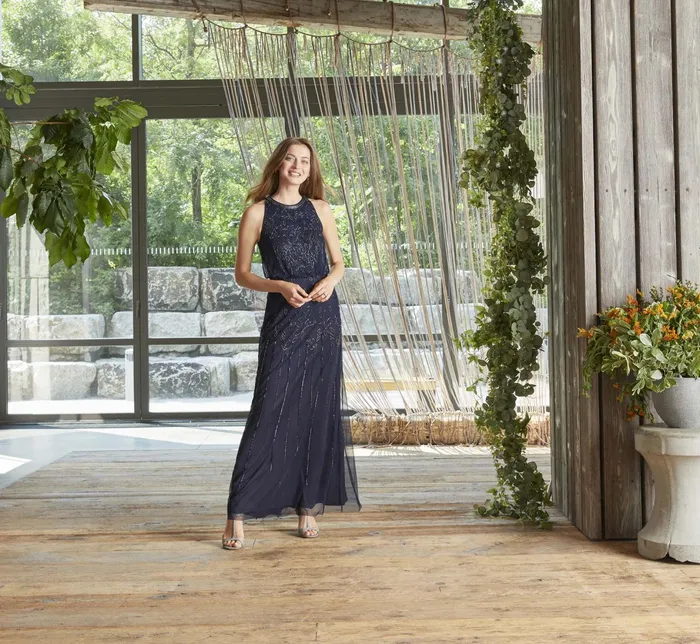 Adrianna Papell Halter HandBeaded Blouson Gown With Keyhole Back In Black Black Women Long Dresses Adrianna Papell Halter HandBeaded Blouson Gown With Keyhole Back In Black Black Women Long Dresses