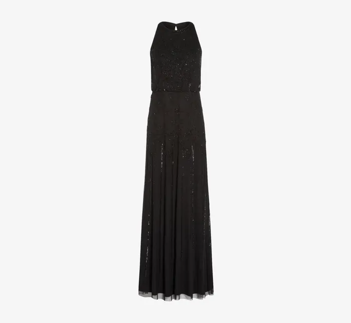 Adrianna Papell Halter HandBeaded Blouson Gown With Keyhole Back In Black Black Women Long Dresses Adrianna Papell Halter HandBeaded Blouson Gown With Keyhole Back In Black Black Women Long Dresses