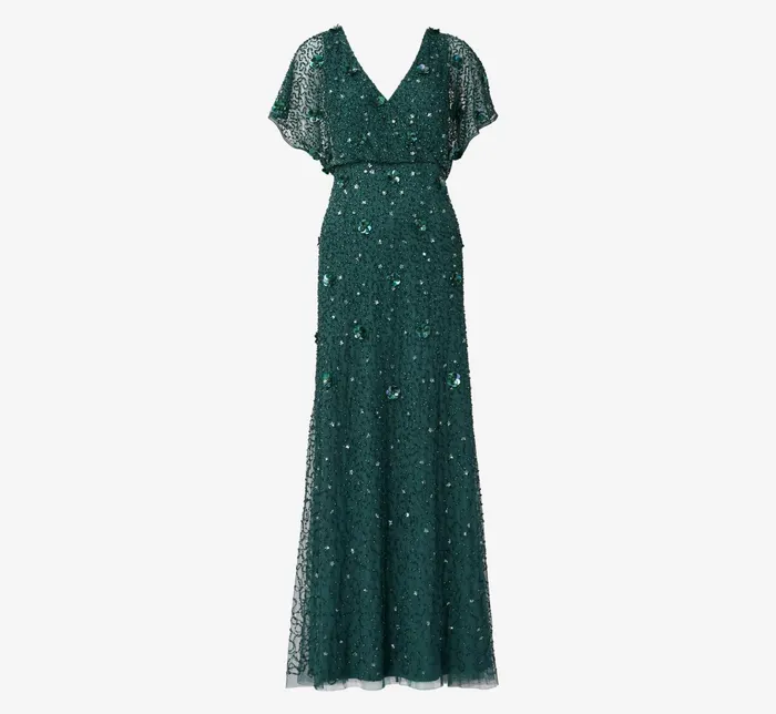 Adrianna Papell HandBeaded 3D Floral Blouson Long Gown In Dusty Emerald Dusty Emerald Women Floral Dresses Adrianna Papell HandBeaded 3D Floral Blouson Long Gown In Dusty Emerald Dusty Emerald Women Floral Dresses