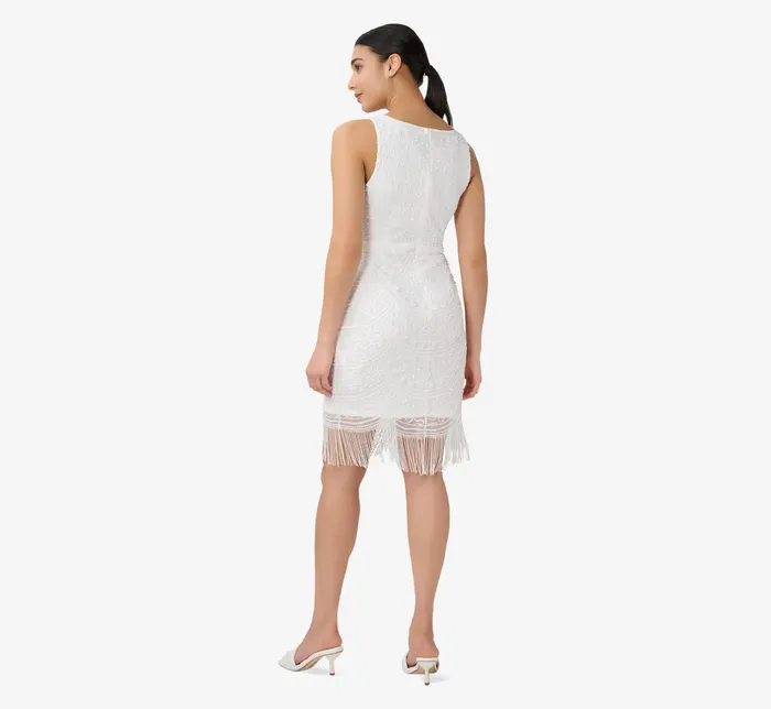 Adrianna Papell HandBeaded And Fringed Short Sheath Cocktail Dress In Ivory Ivory Women Short Wedding Dresses Adrianna Papell HandBeaded And Fringed Short Sheath Cocktail Dress In Ivory Ivory Women Short Wedding Dresses
