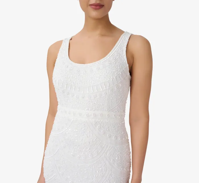 Adrianna Papell HandBeaded And Fringed Short Sheath Cocktail Dress In Ivory Ivory Women Short Wedding Dresses Adrianna Papell HandBeaded And Fringed Short Sheath Cocktail Dress In Ivory Ivory Women Short Wedding Dresses
