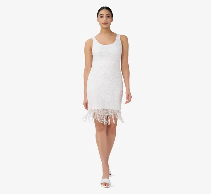 Adrianna Papell HandBeaded And Fringed Short Sheath Cocktail Dress In Ivory Ivory Women Short Wedding Dresses Adrianna Papell HandBeaded And Fringed Short Sheath Cocktail Dress In Ivory Ivory Women Short Wedding Dresses