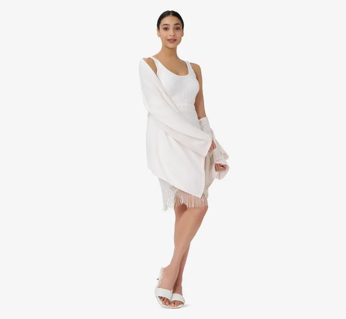 Adrianna Papell HandBeaded And Fringed Short Sheath Cocktail Dress In Ivory Ivory Women Short Wedding Dresses Adrianna Papell HandBeaded And Fringed Short Sheath Cocktail Dress In Ivory Ivory Women Short Wedding Dresses