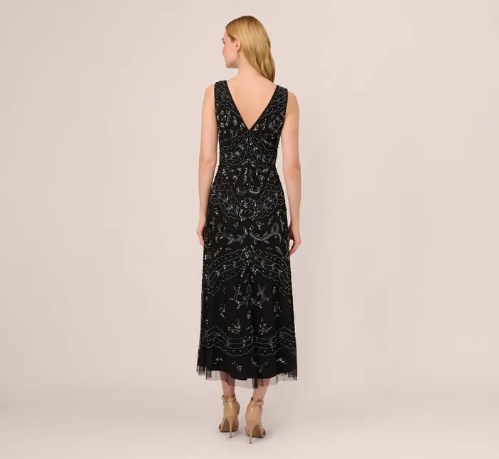 Adrianna Papell HandBeaded AnkleLength Dress In Black Gunmetal BlackGunmetal Women Long Dresses Adrianna Papell HandBeaded AnkleLength Dress In Black Gunmetal BlackGunmetal Women Long Dresses