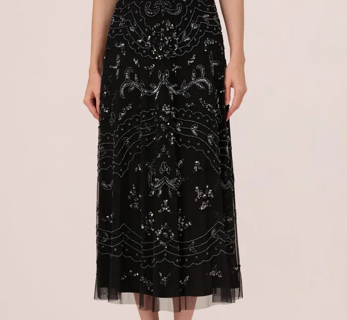 Adrianna Papell HandBeaded AnkleLength Dress In Black Gunmetal BlackGunmetal Women Long Dresses Adrianna Papell HandBeaded AnkleLength Dress In Black Gunmetal BlackGunmetal Women Long Dresses