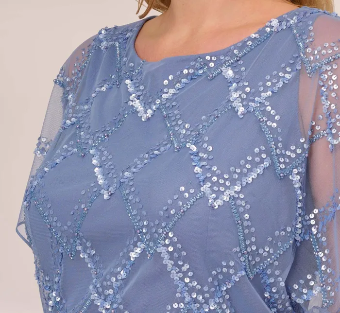 Adrianna Papell HandBeaded Blouson Long Gown With Flutter Sleeves In Light Navy Light Navy Women Long Dresses Adrianna Papell HandBeaded Blouson Long Gown With Flutter Sleeves In Light Navy Light Navy Women Long Dresses