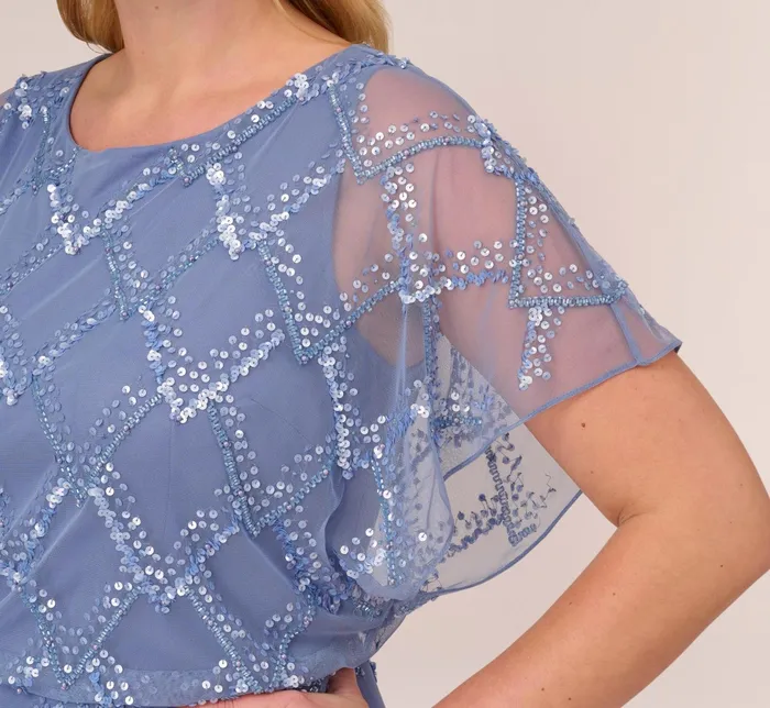 Adrianna Papell HandBeaded Blouson Long Gown With Flutter Sleeves In Light Navy Light Navy Women Long Dresses Adrianna Papell HandBeaded Blouson Long Gown With Flutter Sleeves In Light Navy Light Navy Women Long Dresses