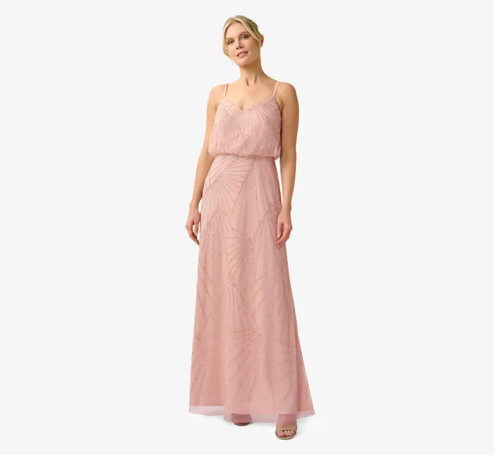 Adrianna Papell HandBeaded Blouson Long Sleeveless Gown In Nude Nude Women Long Dresses Adrianna Papell HandBeaded Blouson Long Sleeveless Gown In Nude Nude Women Long Dresses