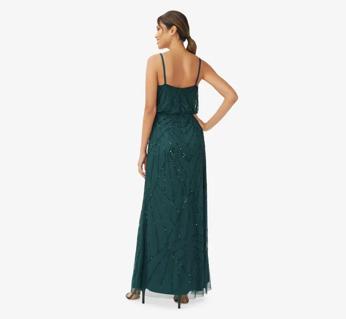Adrianna Papell HandBeaded Blouson Long Sleeveless Gown In Nude Nude Women Long Dresses Adrianna Papell HandBeaded Blouson Long Sleeveless Gown In Nude Nude Women Long Dresses