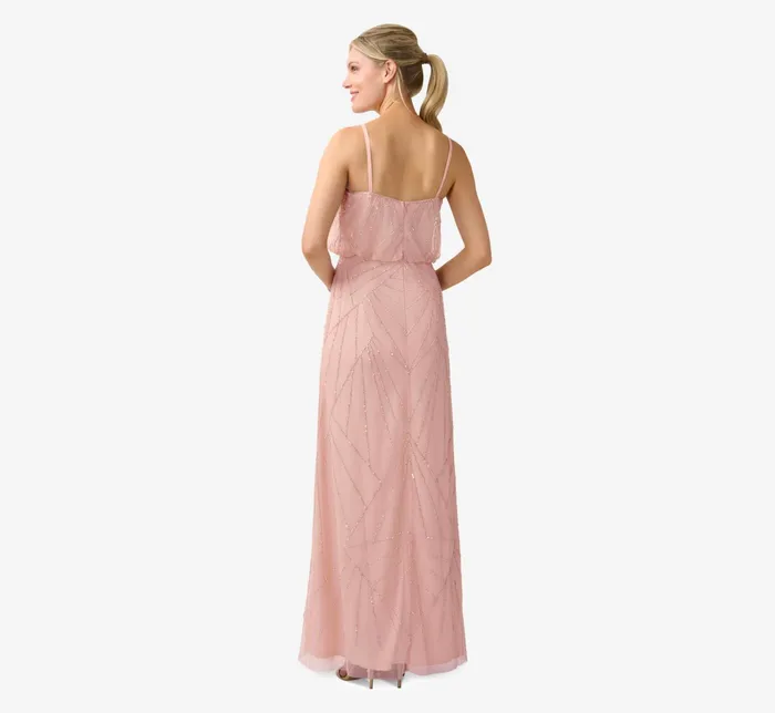 Adrianna Papell HandBeaded Blouson Long Sleeveless Gown In Nude Nude Women Long Dresses Adrianna Papell HandBeaded Blouson Long Sleeveless Gown In Nude Nude Women Long Dresses