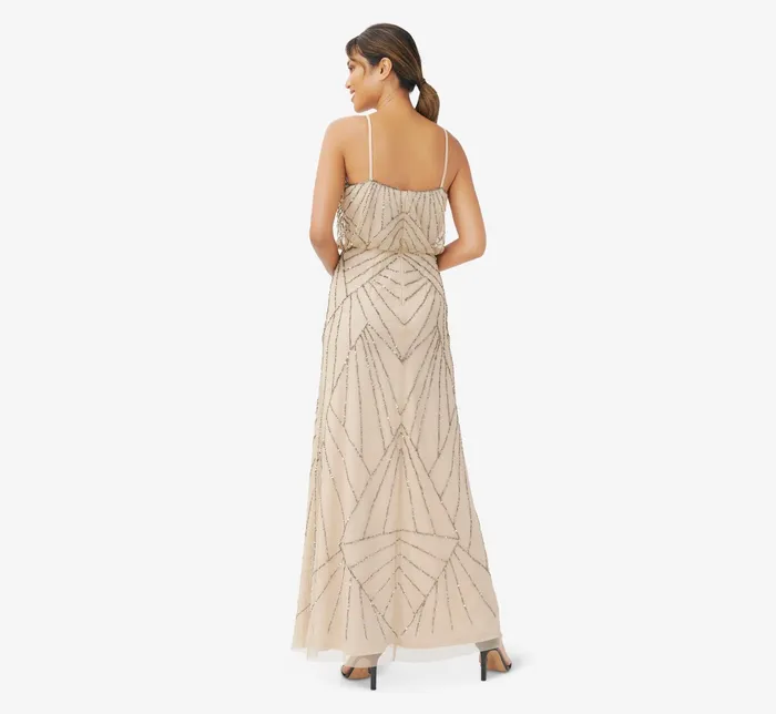 Adrianna Papell HandBeaded Blouson Long Sleeveless Gown In Nude Nude Women Long Dresses Adrianna Papell HandBeaded Blouson Long Sleeveless Gown In Nude Nude Women Long Dresses