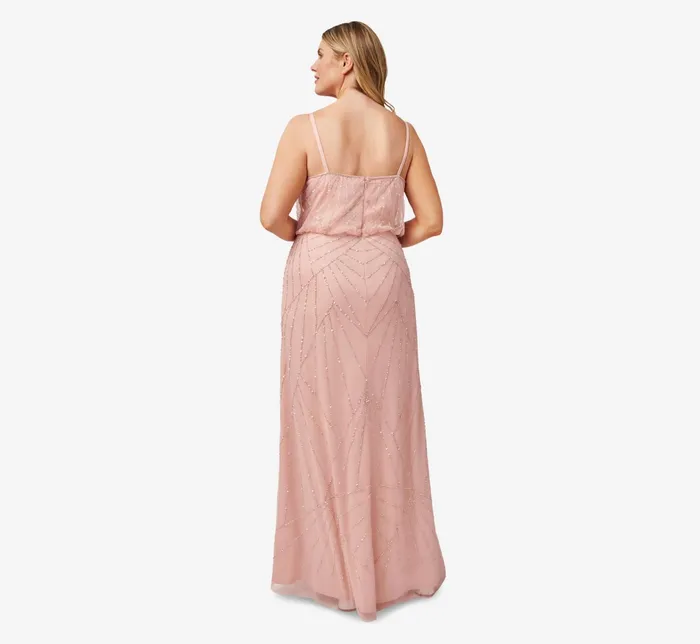 Adrianna Papell HandBeaded Blouson Long Sleeveless Gown In Nude Nude Women Long Dresses Adrianna Papell HandBeaded Blouson Long Sleeveless Gown In Nude Nude Women Long Dresses