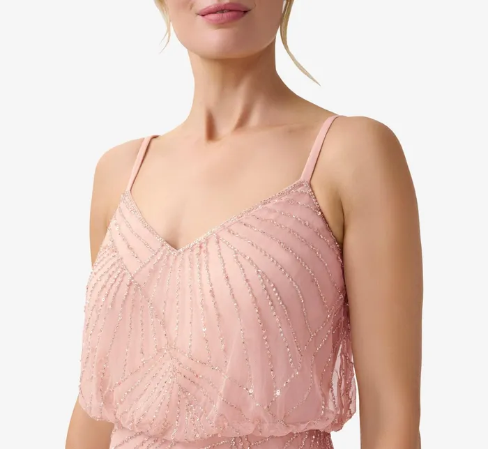 Adrianna Papell HandBeaded Blouson Long Sleeveless Gown In Nude Nude Women Long Dresses Adrianna Papell HandBeaded Blouson Long Sleeveless Gown In Nude Nude Women Long Dresses