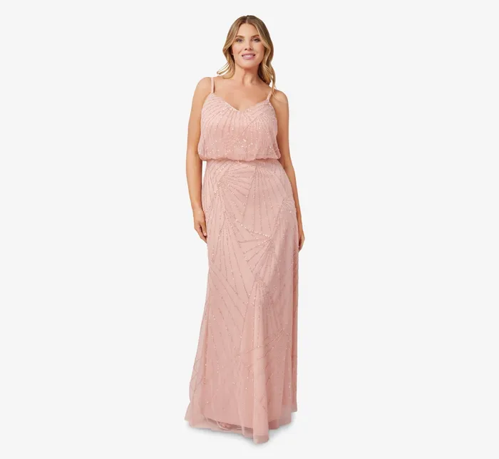 Adrianna Papell HandBeaded Blouson Long Sleeveless Gown In Nude Nude Women Long Dresses Adrianna Papell HandBeaded Blouson Long Sleeveless Gown In Nude Nude Women Long Dresses