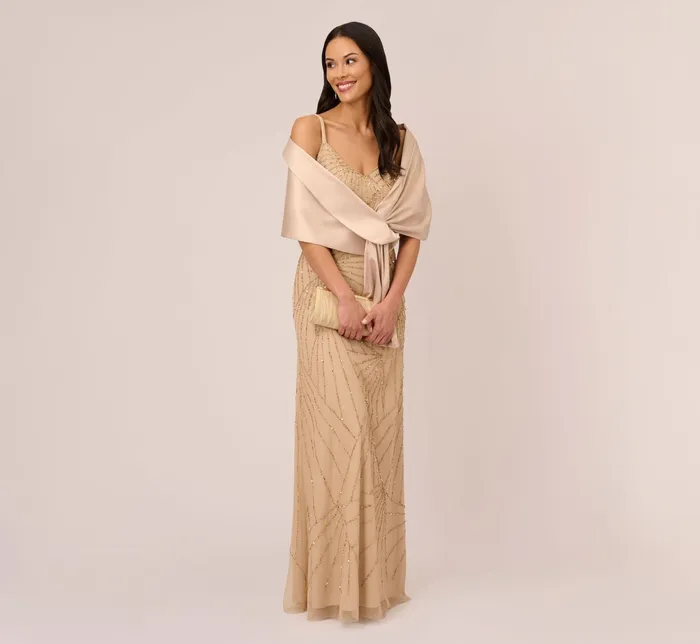 Adrianna Papell HandBeaded Blouson Long Sleeveless Gown In Nude Nude Women Long Dresses Adrianna Papell HandBeaded Blouson Long Sleeveless Gown In Nude Nude Women Long Dresses