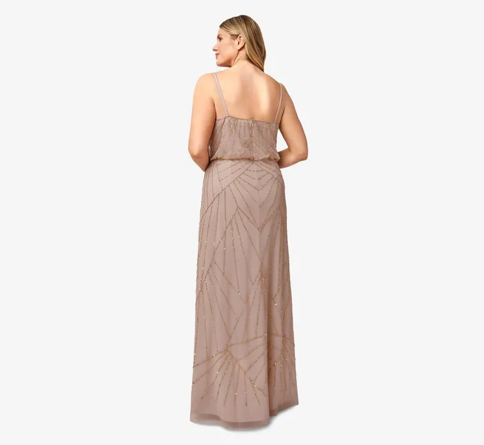 Adrianna Papell HandBeaded Blouson Long Sleeveless Gown In Nude Nude Women Long Dresses Adrianna Papell HandBeaded Blouson Long Sleeveless Gown In Nude Nude Women Long Dresses
