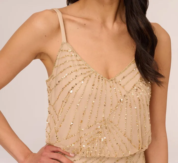 Adrianna Papell HandBeaded Blouson Long Sleeveless Gown In Nude Nude Women Long Dresses Adrianna Papell HandBeaded Blouson Long Sleeveless Gown In Nude Nude Women Long Dresses