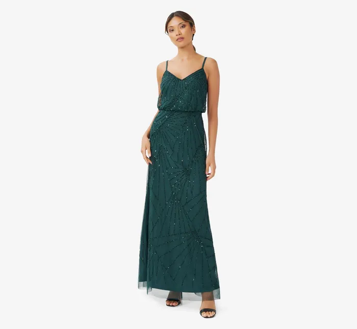 Adrianna Papell HandBeaded Blouson Long Sleeveless Gown In Nude Nude Women Long Dresses Adrianna Papell HandBeaded Blouson Long Sleeveless Gown In Nude Nude Women Long Dresses