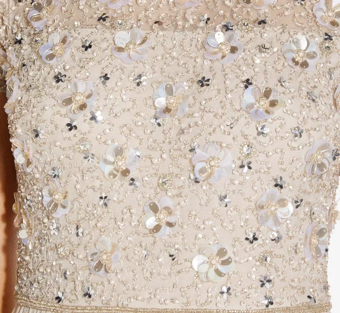 Adrianna Papell HandBeaded Dress With Tulle Skirt In Biscotti Biscotti Women Long Dresses Adrianna Papell HandBeaded Dress With Tulle Skirt In Biscotti Biscotti Women Long Dresses