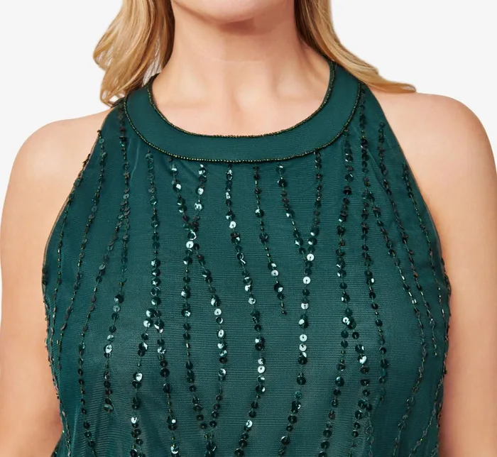 Adrianna Papell HandBeaded Halter Blouson Long Gown In Dusty Emerald Dusty Emerald Women Long Dresses Adrianna Papell HandBeaded Halter Blouson Long Gown In Dusty Emerald Dusty Emerald Women Long Dresses