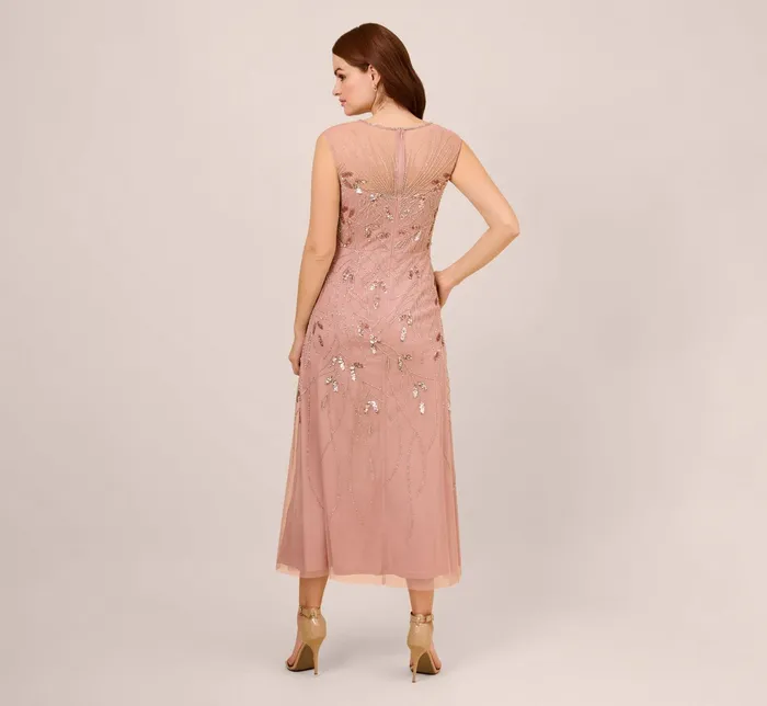 Adrianna Papell HandBeaded Illusion AnkleLength Dress In Candied Ginger Candied Ginger Women Long Dresses Adrianna Papell HandBeaded Illusion AnkleLength Dress In Candied Ginger Candied Ginger Women Long Dresses