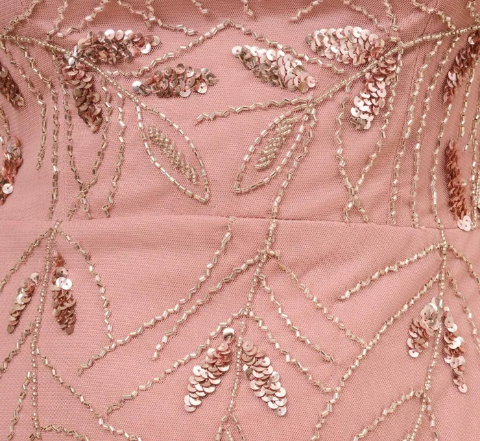 Adrianna Papell HandBeaded Illusion AnkleLength Dress In Candied Ginger Candied Ginger Women Long Dresses Adrianna Papell HandBeaded Illusion AnkleLength Dress In Candied Ginger Candied Ginger Women Long Dresses