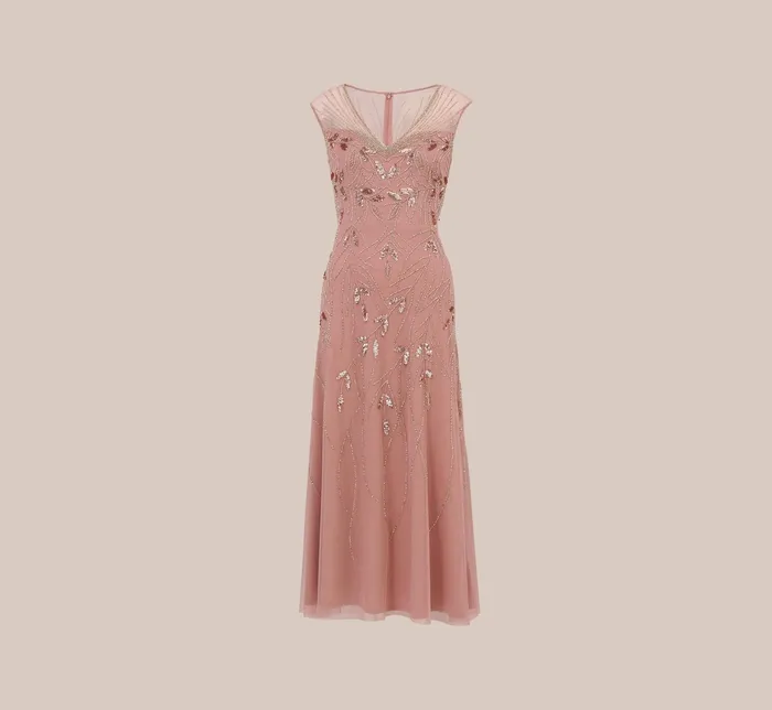 Adrianna Papell HandBeaded Illusion AnkleLength Dress In Candied Ginger Candied Ginger Women Long Dresses Adrianna Papell HandBeaded Illusion AnkleLength Dress In Candied Ginger Candied Ginger Women Long Dresses