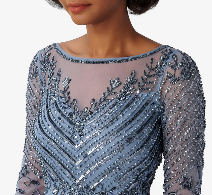 Adrianna Papell HandBeaded Illusion FitAndFlare MidiLength Cocktail Dress In Vintage Blue Vintage Blue Women Cocktail Dresses Adrianna Papell HandBeaded Illusion FitAndFlare MidiLength Cocktail Dress In Vintage Blue Vintage Blue Women Cocktail Dresses