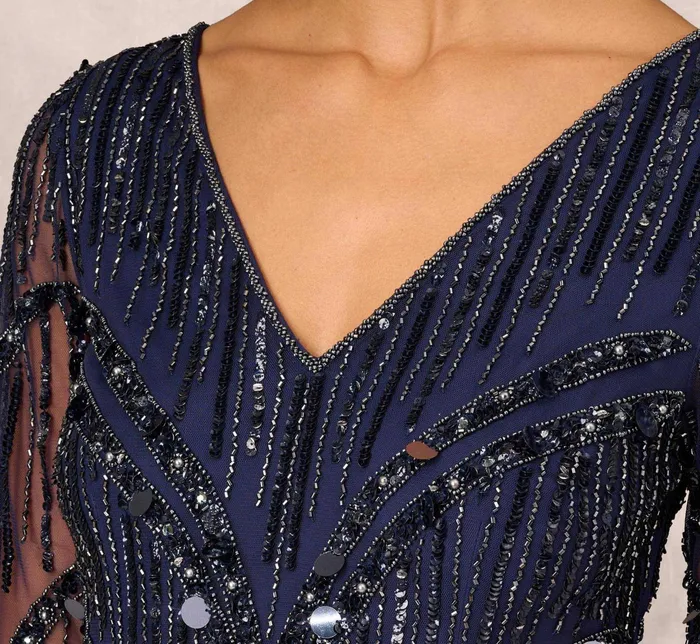 Adrianna Papell Hand Beaded Illusion Long Mermaid Gown In Navy Navy Women Long Dresses Adrianna Papell Hand Beaded Illusion Long Mermaid Gown In Navy Navy Women Long Dresses
