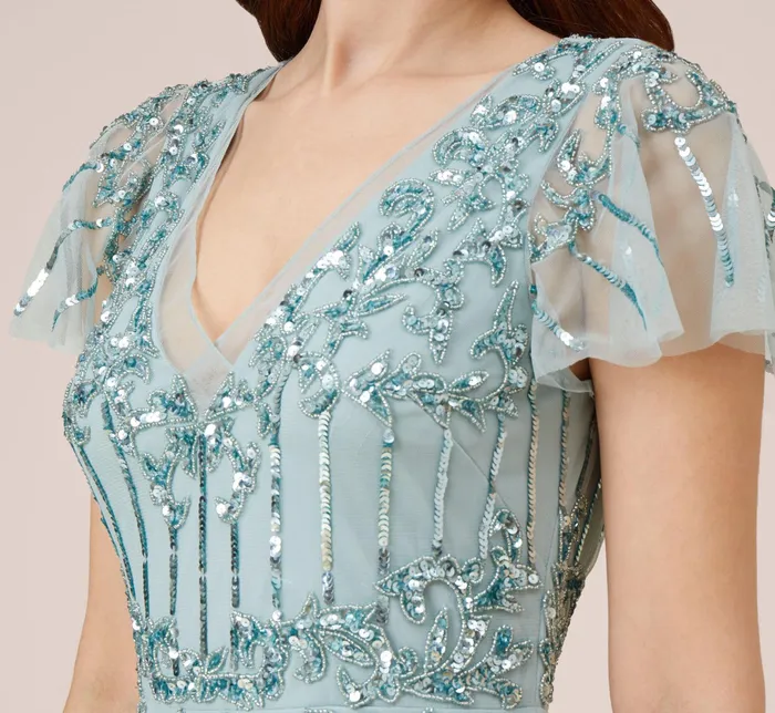 Adrianna Papell HandBeaded Illusion MidiLength Cocktail Dress In Aqua Dust Aqua Dust Women Cocktail Dresses Adrianna Papell HandBeaded Illusion MidiLength Cocktail Dress In Aqua Dust Aqua Dust Women Cocktail Dresses