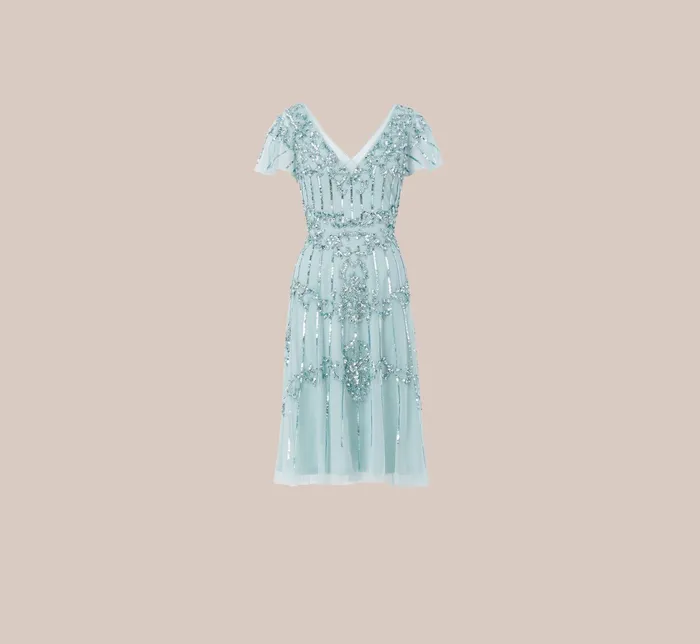 Adrianna Papell HandBeaded Illusion MidiLength Cocktail Dress In Aqua Dust Aqua Dust Women Cocktail Dresses Adrianna Papell HandBeaded Illusion MidiLength Cocktail Dress In Aqua Dust Aqua Dust Women Cocktail Dresses