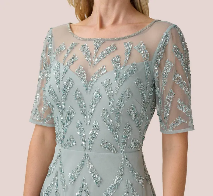 Adrianna Papell HandBeaded Illusion MidiLength FitAndFlare Cocktail Dress In Frosted Sage Frosted Sage Women Midi Dresses Adrianna Papell HandBeaded Illusion MidiLength FitAndFlare Cocktail Dress In Frosted Sage Frosted Sage Women Midi Dresses