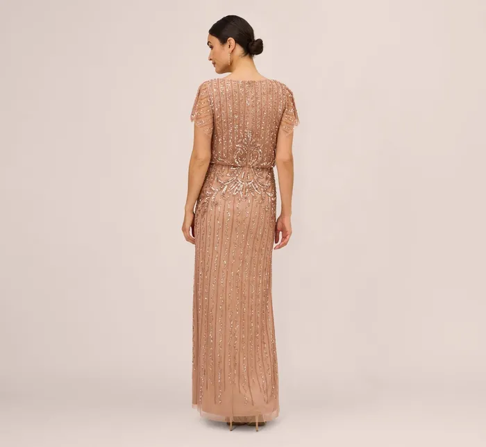Adrianna Papell HandBeaded Long Blouson Gown In Rose Gold Rose Gold Women Formal Dresses Adrianna Papell HandBeaded Long Blouson Gown In Rose Gold Rose Gold Women Formal Dresses