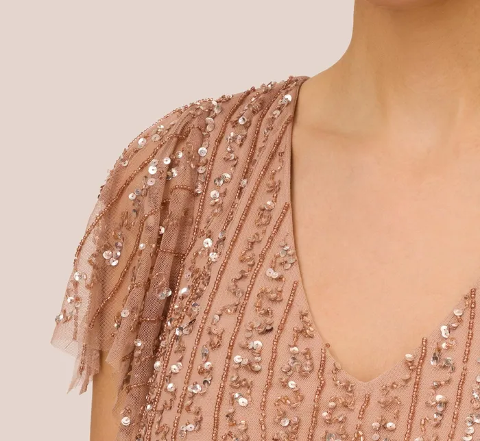 Adrianna Papell HandBeaded Long Blouson Gown In Rose Gold Rose Gold Women Formal Dresses Adrianna Papell HandBeaded Long Blouson Gown In Rose Gold Rose Gold Women Formal Dresses