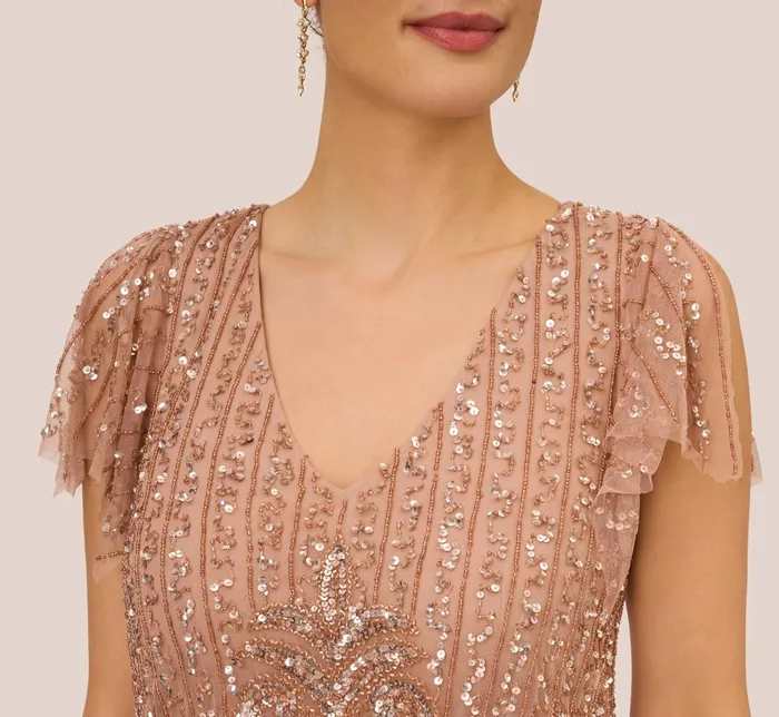 Adrianna Papell HandBeaded Long Blouson Gown In Rose Gold Rose Gold Women Formal Dresses Adrianna Papell HandBeaded Long Blouson Gown In Rose Gold Rose Gold Women Formal Dresses