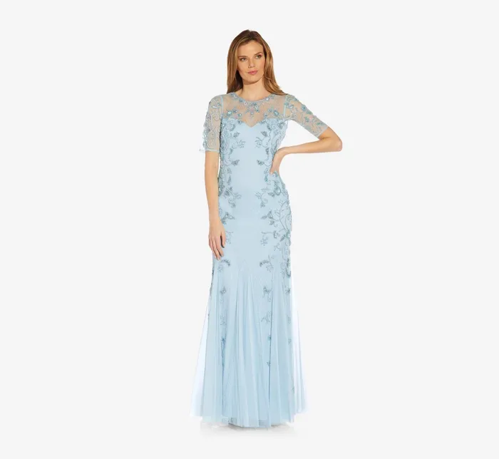 Adrianna Papell Hand Beaded Long Gown With Godets In Elegant Sky Elegant Sky Women Long Dresses Adrianna Papell Hand Beaded Long Gown With Godets In Elegant Sky Elegant Sky Women Long Dresses