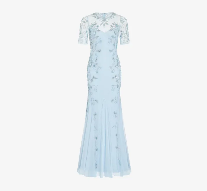 Adrianna Papell Hand Beaded Long Gown With Godets In Elegant Sky Elegant Sky Women Long Dresses Adrianna Papell Hand Beaded Long Gown With Godets In Elegant Sky Elegant Sky Women Long Dresses