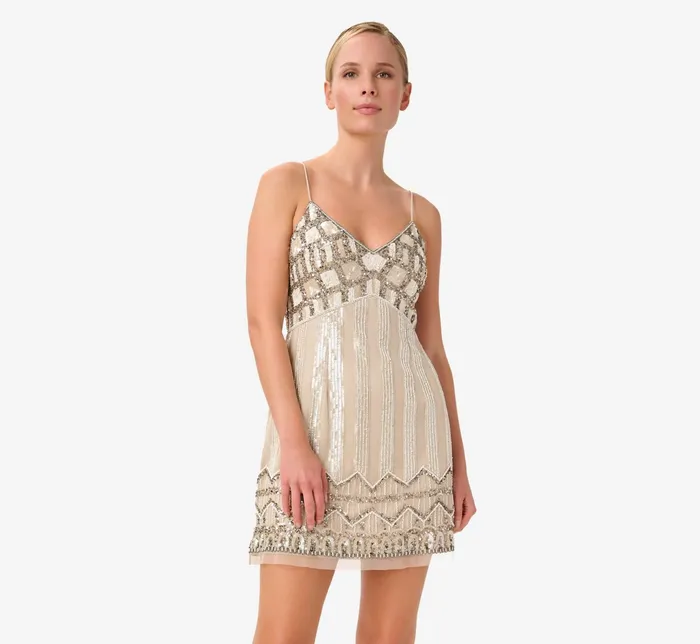 Adrianna Papell HandBeaded Short Cocktail Dress In Biscotti Biscotti Women Cocktail Dresses Adrianna Papell HandBeaded Short Cocktail Dress In Biscotti Biscotti Women Cocktail Dresses