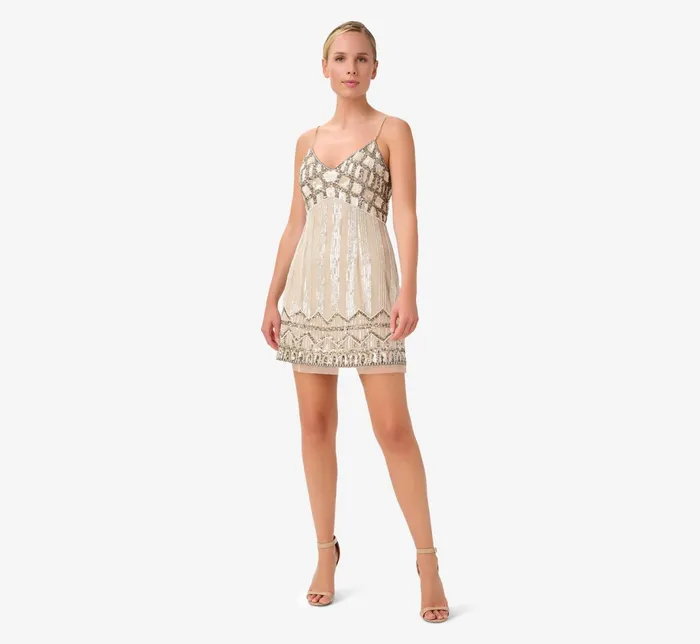 Adrianna Papell HandBeaded Short Cocktail Dress In Biscotti Biscotti Women Cocktail Dresses Adrianna Papell HandBeaded Short Cocktail Dress In Biscotti Biscotti Women Cocktail Dresses