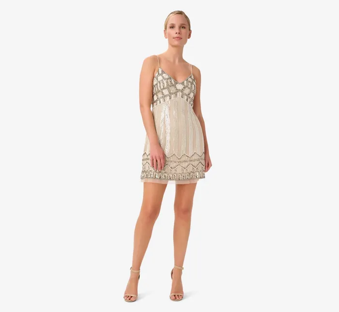 Adrianna Papell HandBeaded Short Cocktail Dress In Biscotti Biscotti Women Cocktail Dresses Adrianna Papell HandBeaded Short Cocktail Dress In Biscotti Biscotti Women Cocktail Dresses