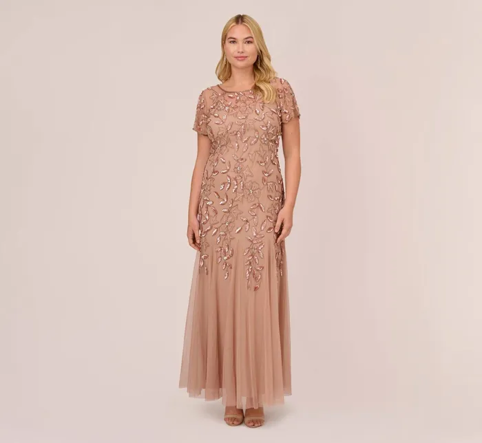 Adrianna Papell Hand Beaded Short Sleeve Floral Godet Gown In Night Plum Night Plum Women Floral Dresses Adrianna Papell Hand Beaded Short Sleeve Floral Godet Gown In Night Plum Night Plum Women Floral Dresses