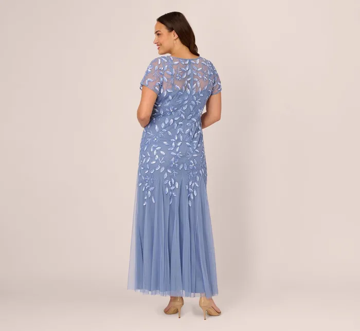 Adrianna Papell Hand Beaded Short Sleeve Floral Godet Gown In Night Plum Night Plum Women Floral Dresses Adrianna Papell Hand Beaded Short Sleeve Floral Godet Gown In Night Plum Night Plum Women Floral Dresses