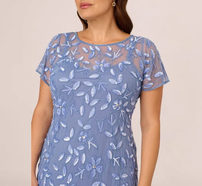 Adrianna Papell Hand Beaded Short Sleeve Floral Godet Gown In Night Plum Night Plum Women Floral Dresses Adrianna Papell Hand Beaded Short Sleeve Floral Godet Gown In Night Plum Night Plum Women Floral Dresses