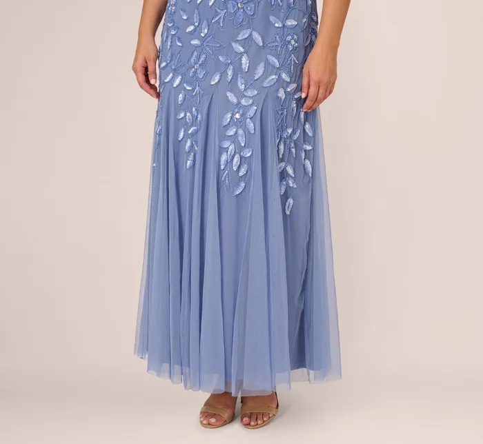 Adrianna Papell Hand Beaded Short Sleeve Floral Godet Gown In Night Plum Night Plum Women Floral Dresses Adrianna Papell Hand Beaded Short Sleeve Floral Godet Gown In Night Plum Night Plum Women Floral Dresses