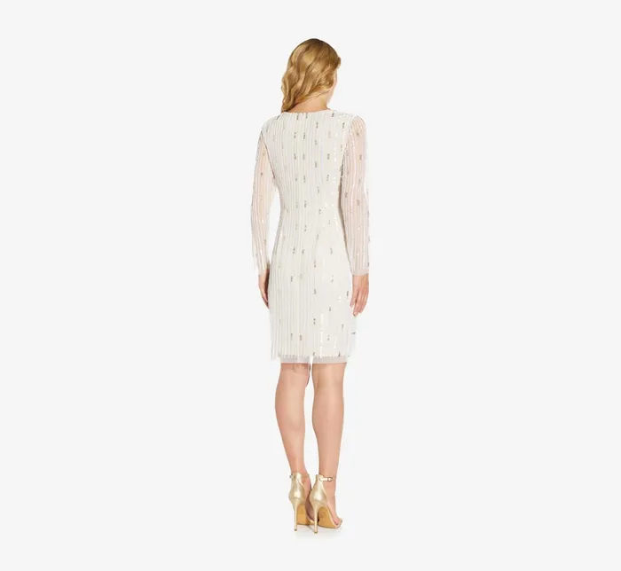 Adrianna Papell HandBeaded Wrap Dress In Ivory Pearl IvoryPearl Women Short Dresses Adrianna Papell HandBeaded Wrap Dress In Ivory Pearl IvoryPearl Women Short Dresses